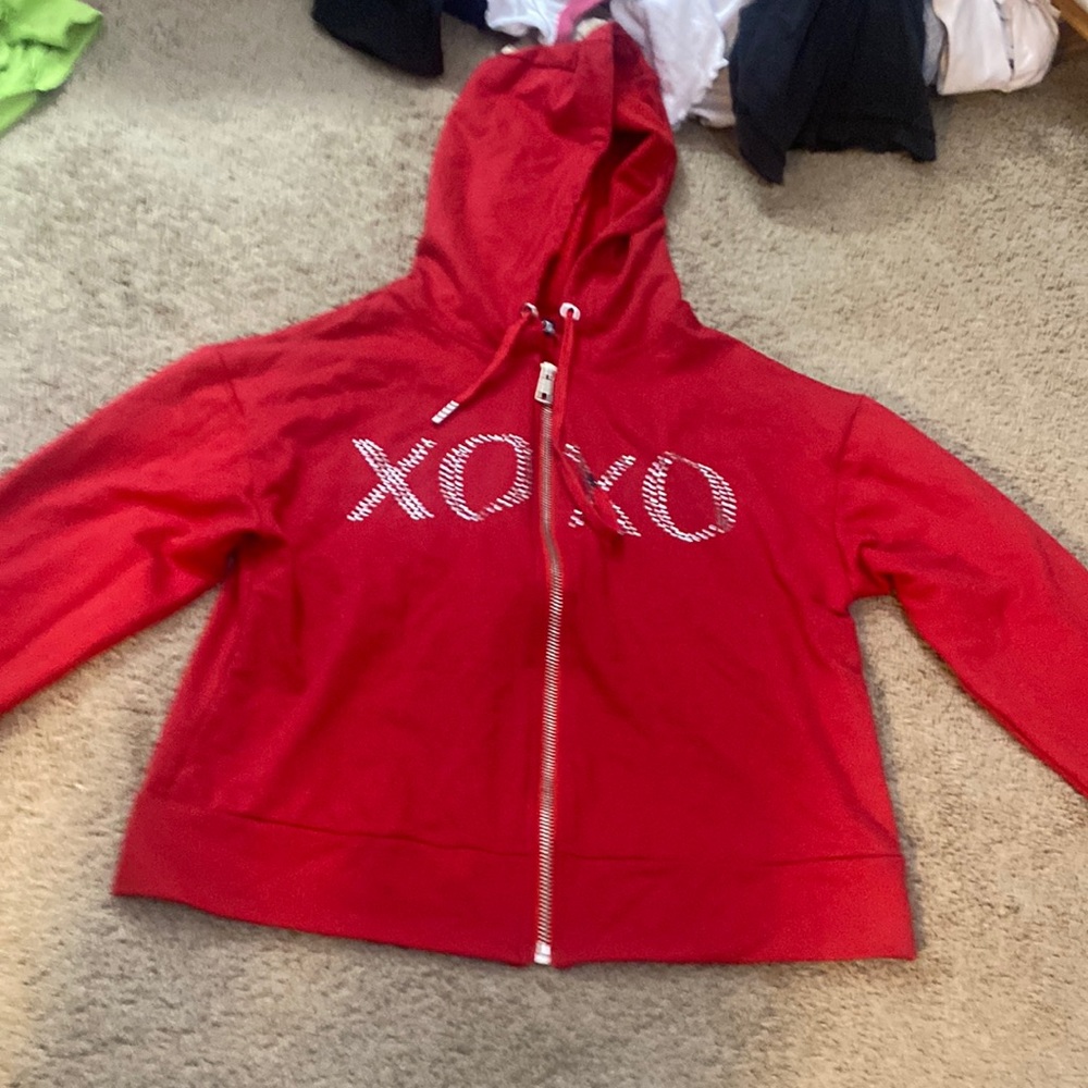 Red sweater, bling detailing, size small, brand xoxo